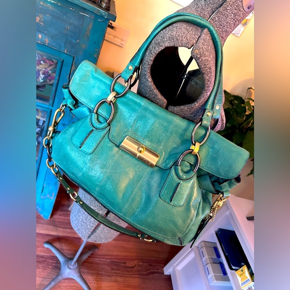 Rare Coach Kristen “Pinterest Bag” Elevated Jade Green Leather - Picture 1 of 11